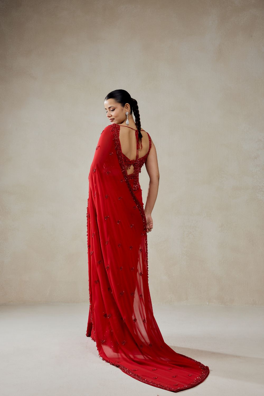 Red Georgette Saree Set