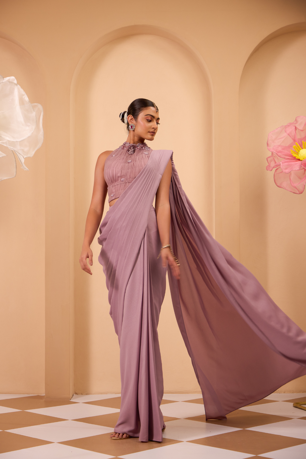 Purple Drape Saree with Hand Crafted Blouse