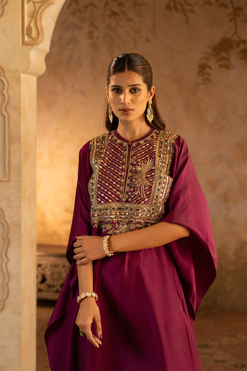 Crimson Silk Kaftan Dress