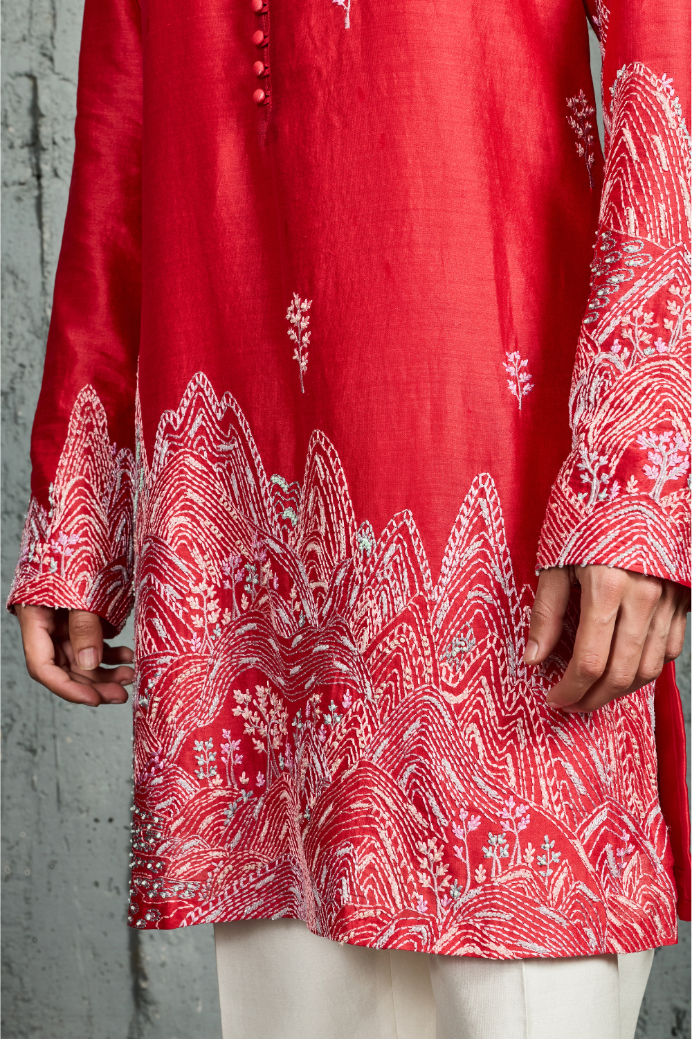 Red Gulrang Ridge Kurta Set