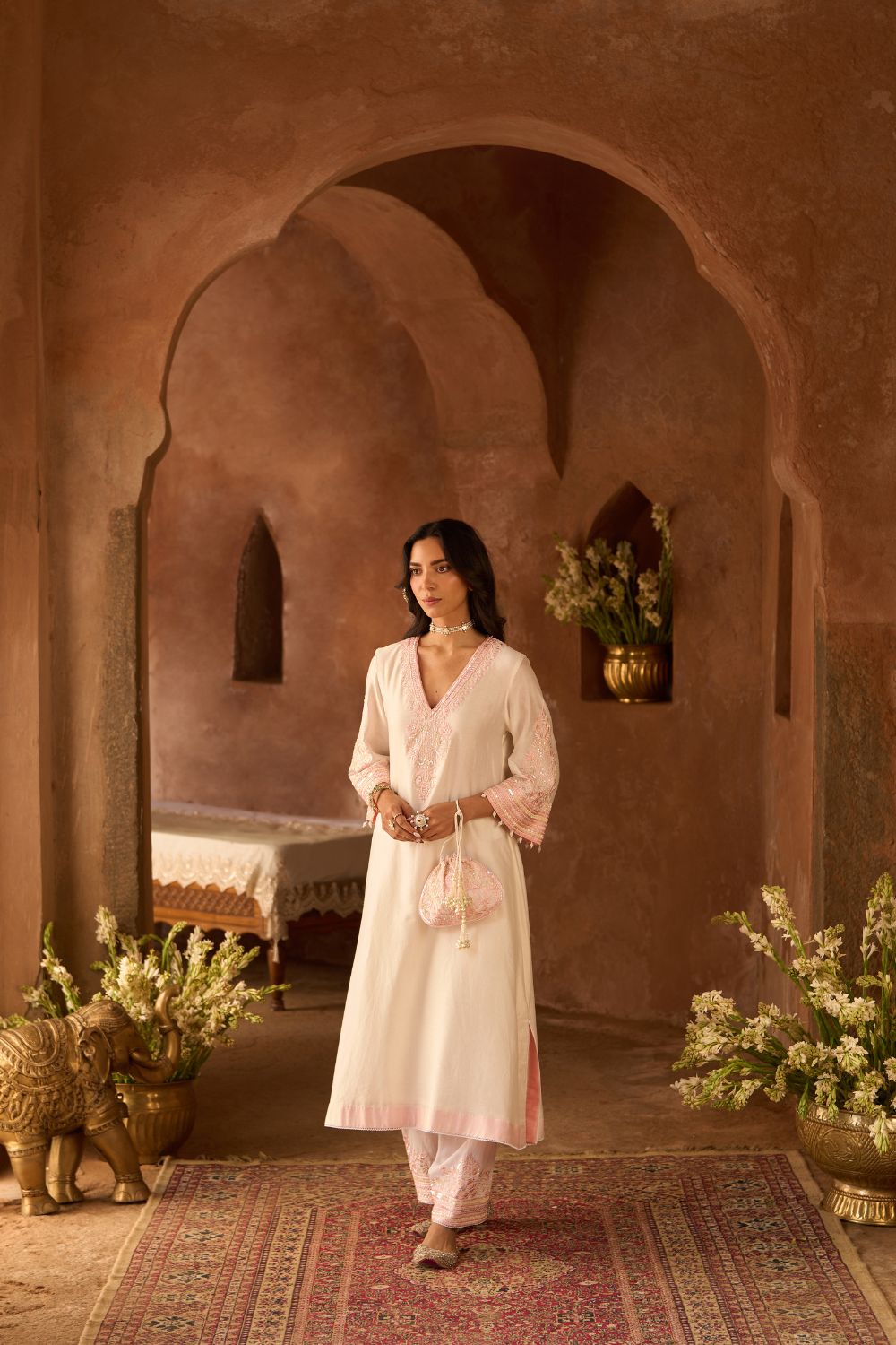 SAHABAT - DAISY IVORY WITH PINK KAAFTAN WITH SALWAR