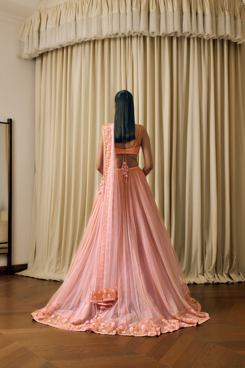 Linear embroidered lines lehengas with border