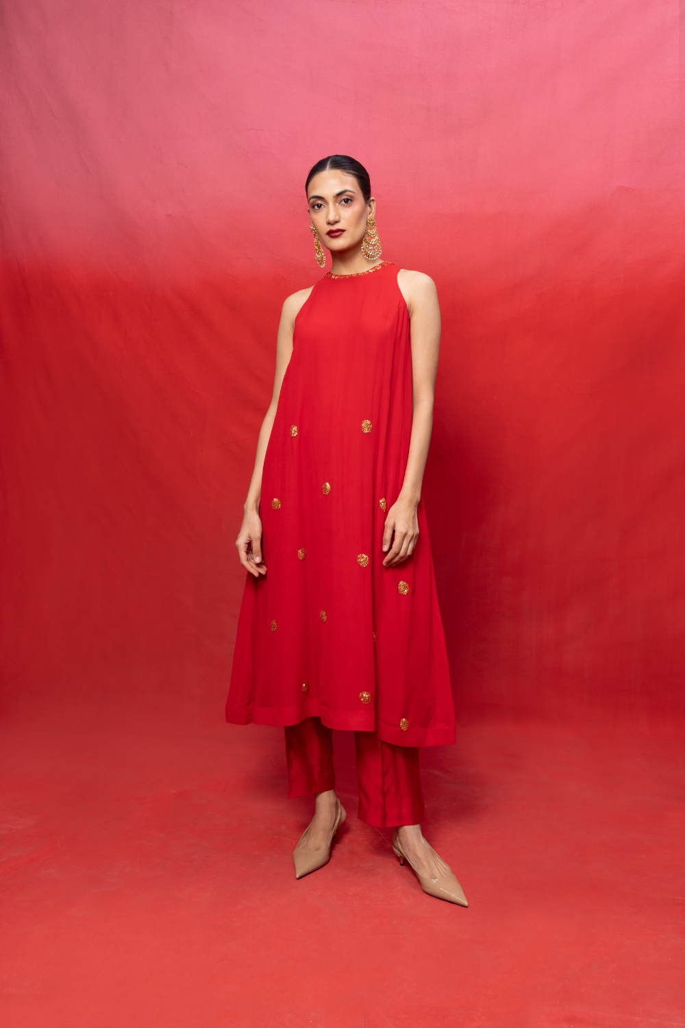 Handwoven Red Georgette Embroidered Suit Set