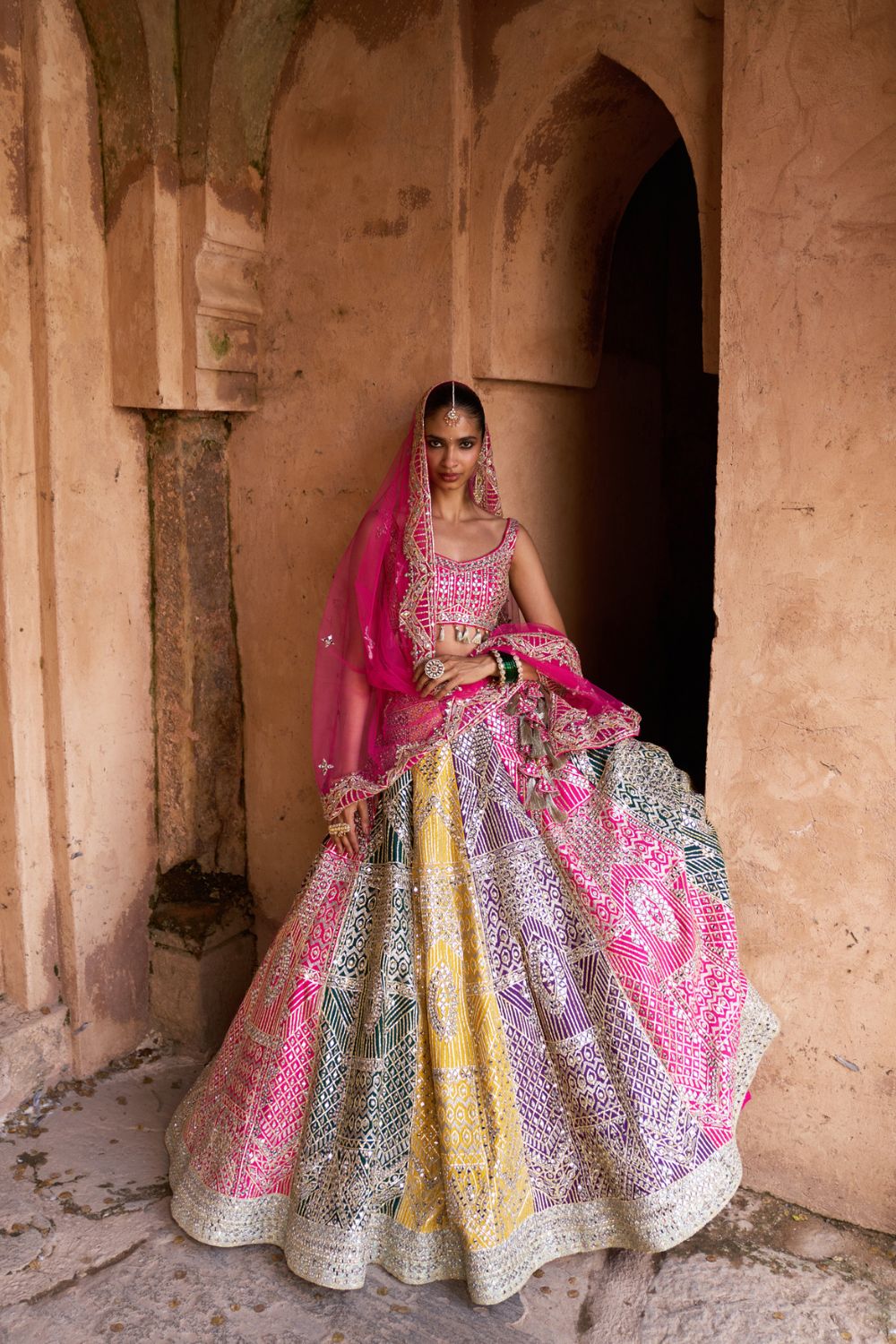 RANG —Multi colored Lehenga Set with Contrast Blouse