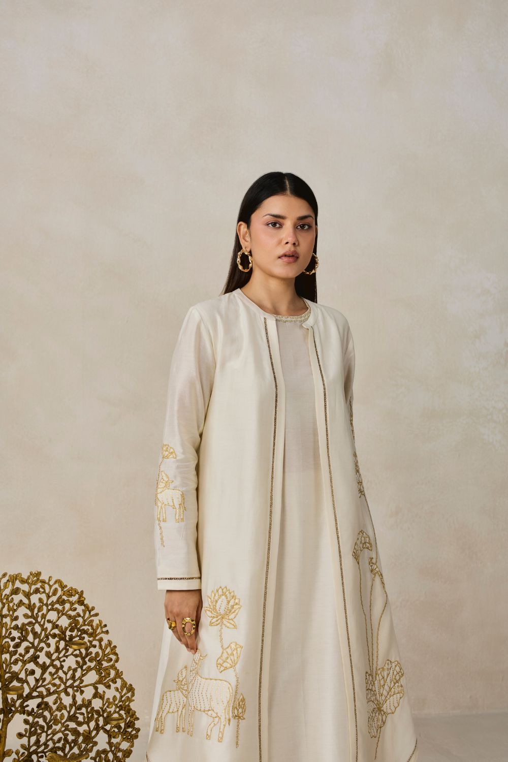 Chanderi Jacket Style Kurta With Pant Set