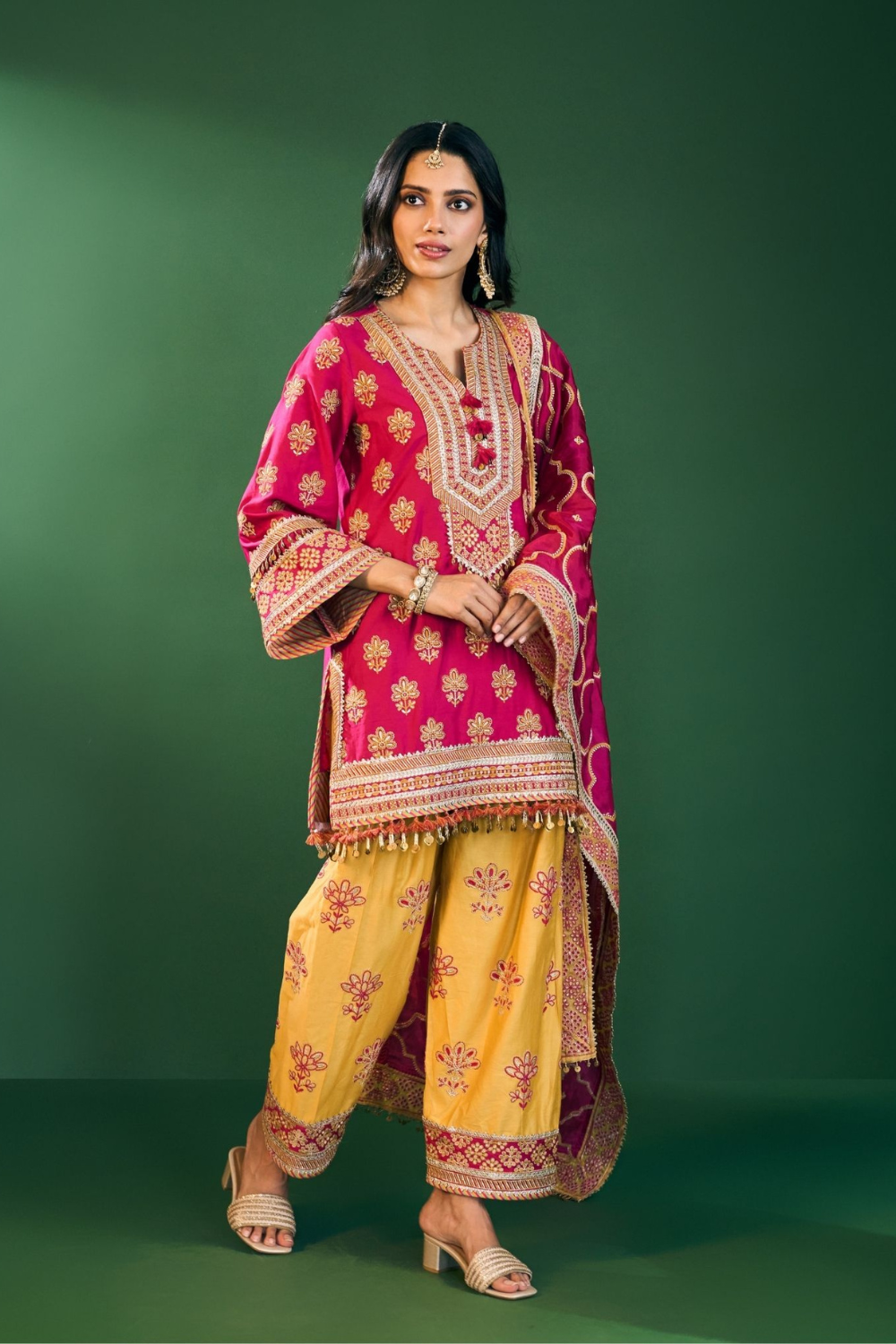 Lani Pima Satin Fuchsia Kurta with Farshi Salwar