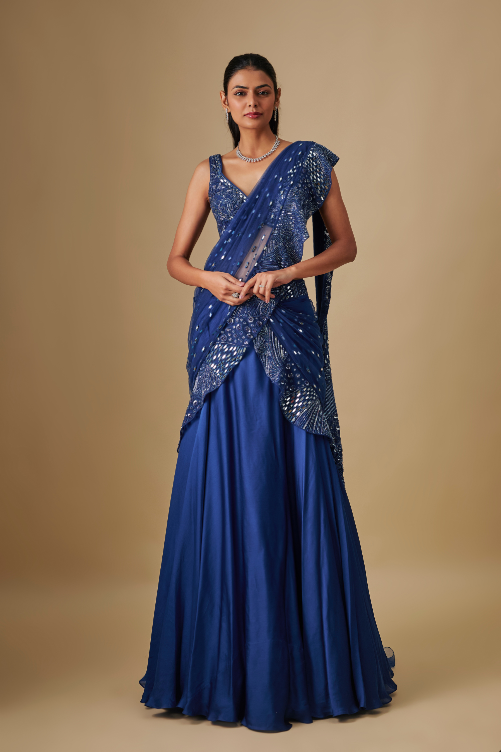 Oceana- E.B Drape saree with zentangle blouse