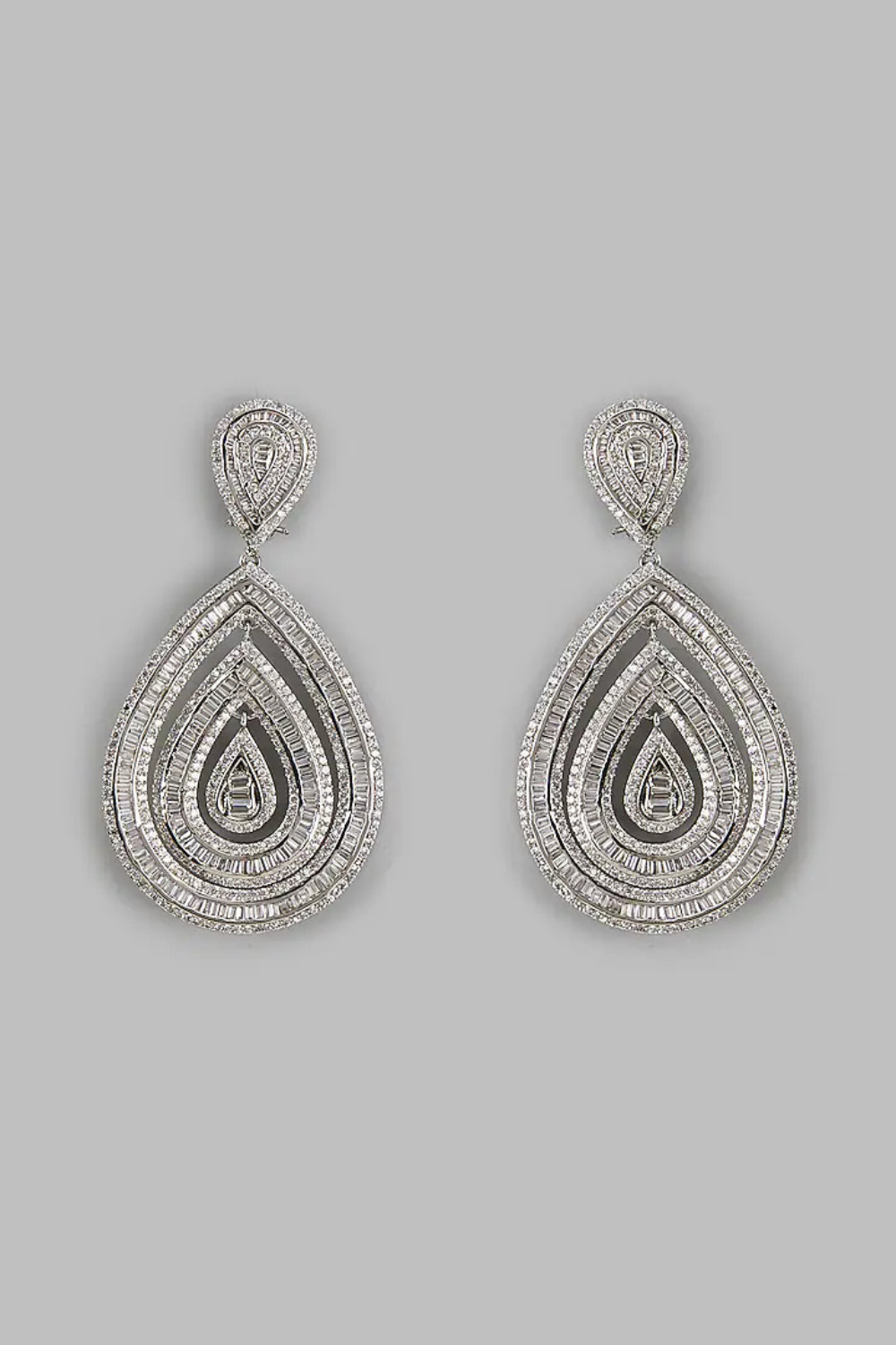 Silver-Tone Teardrop Cubic Zirconia Statement Earrings