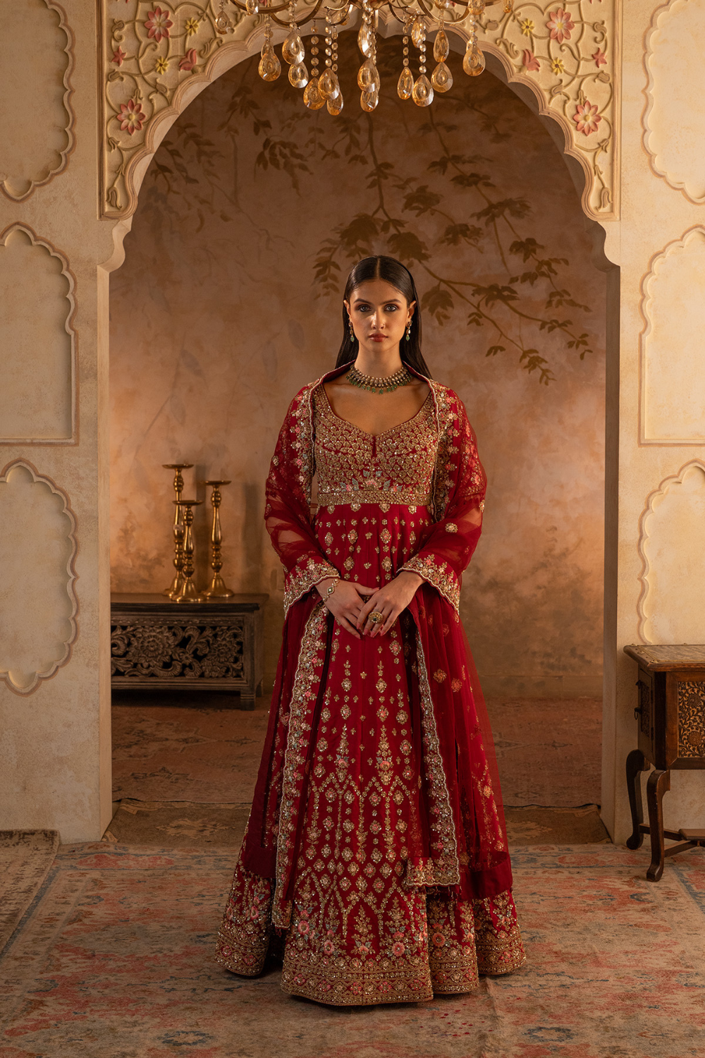 Maroon Raw Silk Anarkali Set