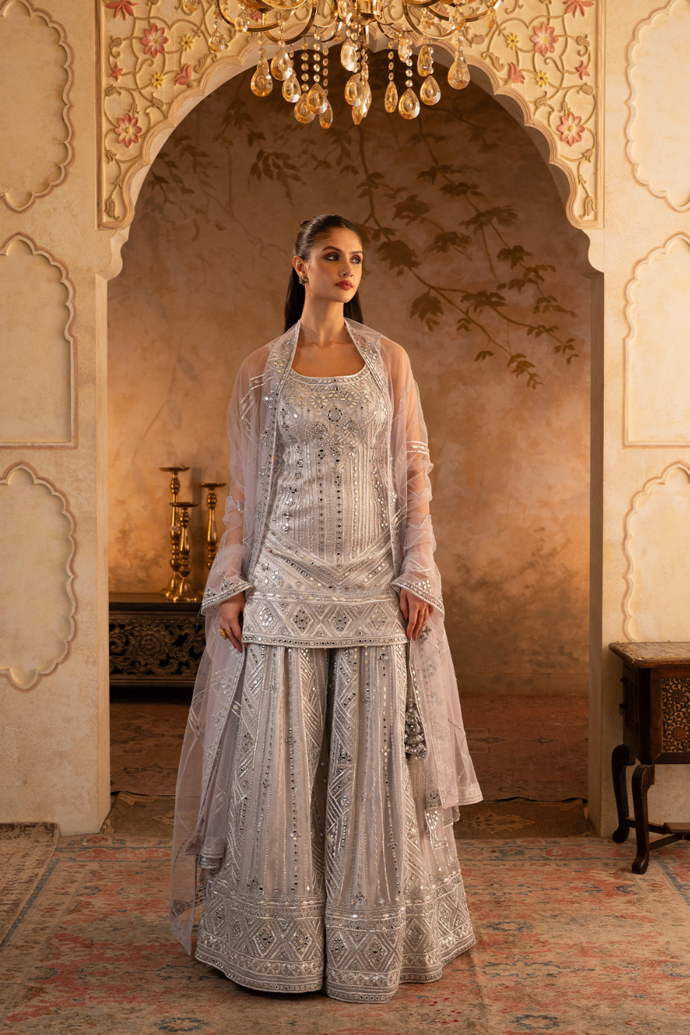 Grey Net Sharara Set