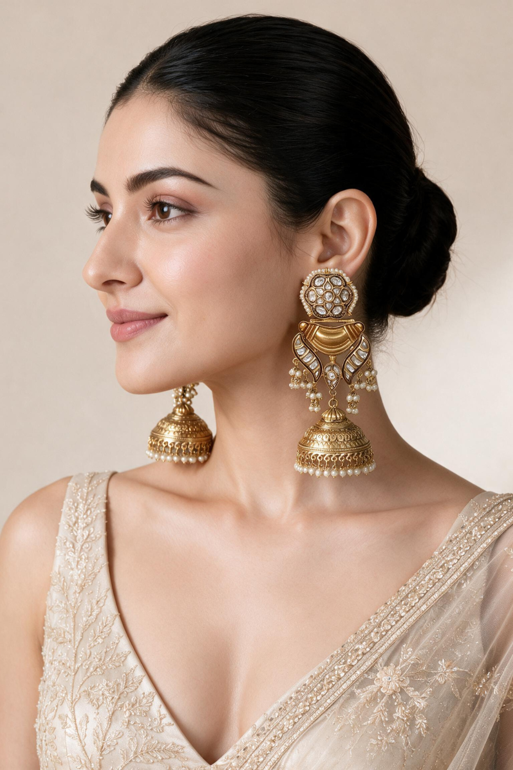 Kundan Pearl Jhumka Earrings