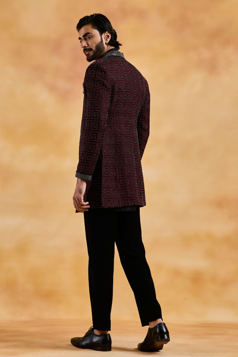 Black Velvet Open Jacket with Bundi and Trouser