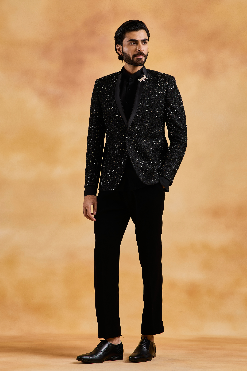 Black Embroidered Tuxedo Suit