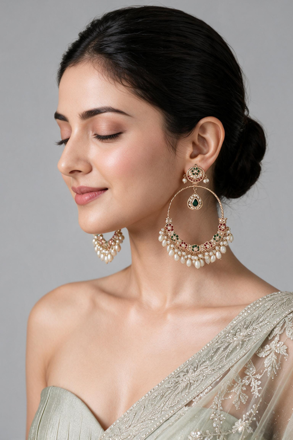 Multicolour Jadau Pearl Oversized Hoop Earrings