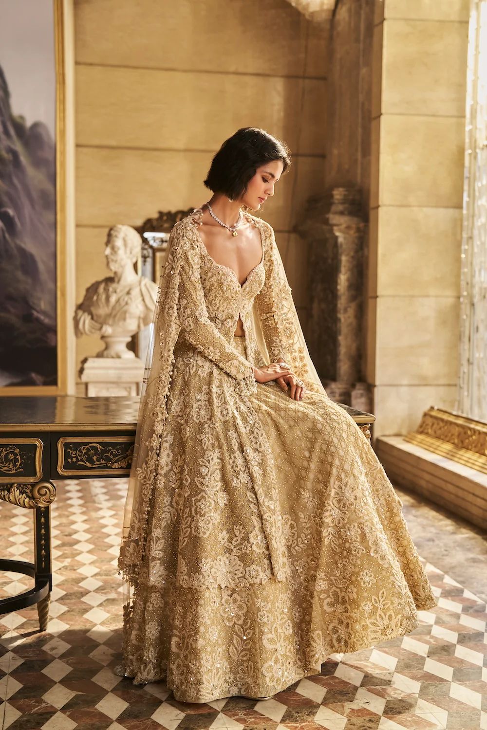 Cream Jacket Lehenga Set