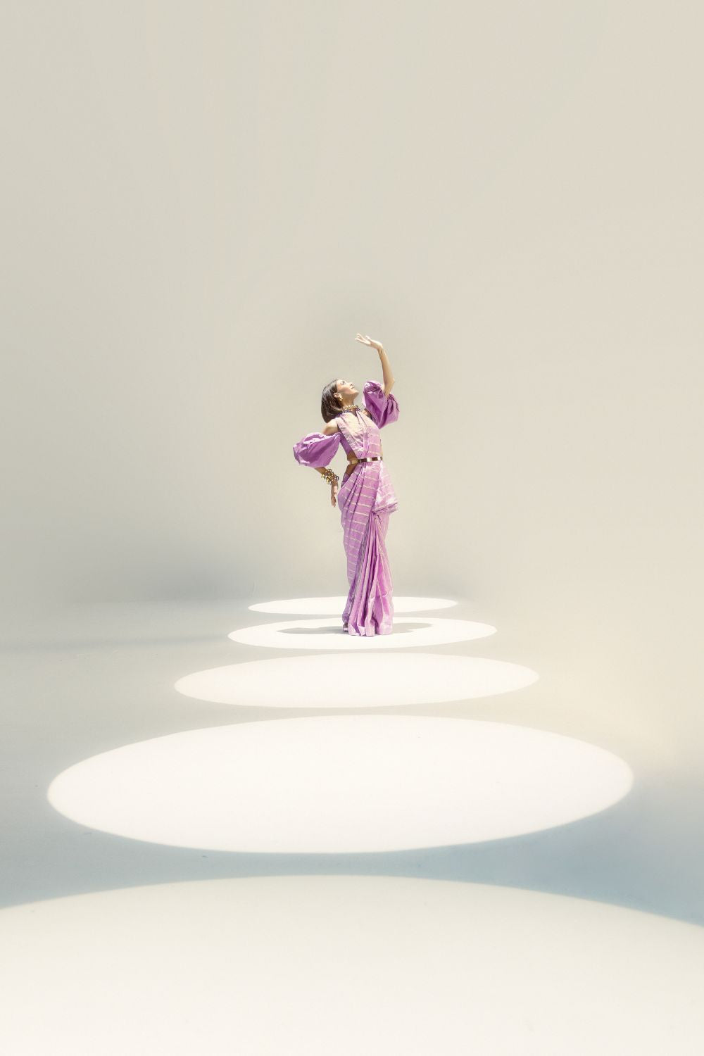Lilac Gold zari Pencil Stripe
