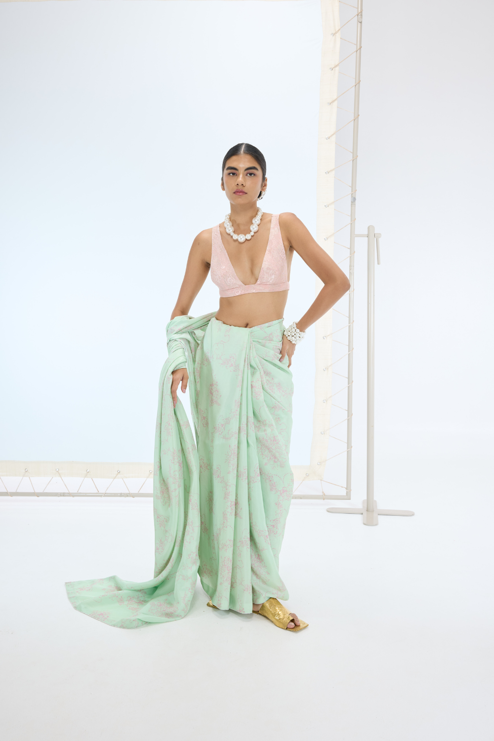 The Ruby Saree in Pistachio