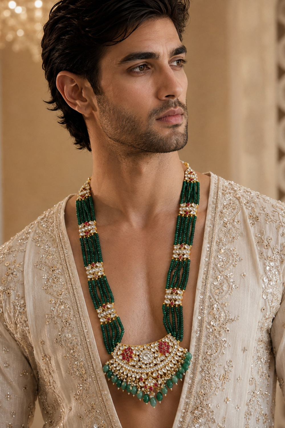 Emerald Beaded Kundan Statement Necklace