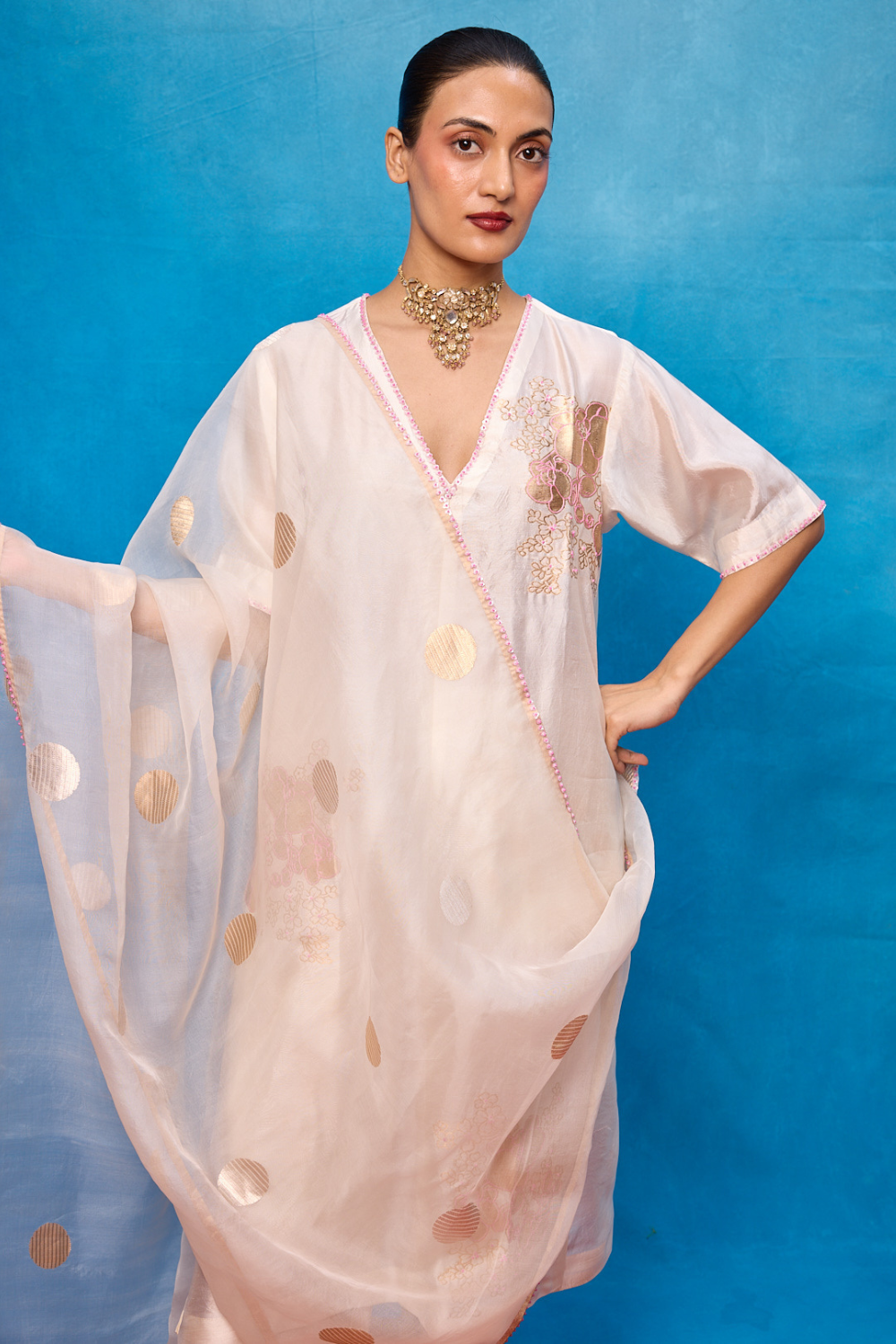 Handwoven Off-White Silk Banarasi Suit Set