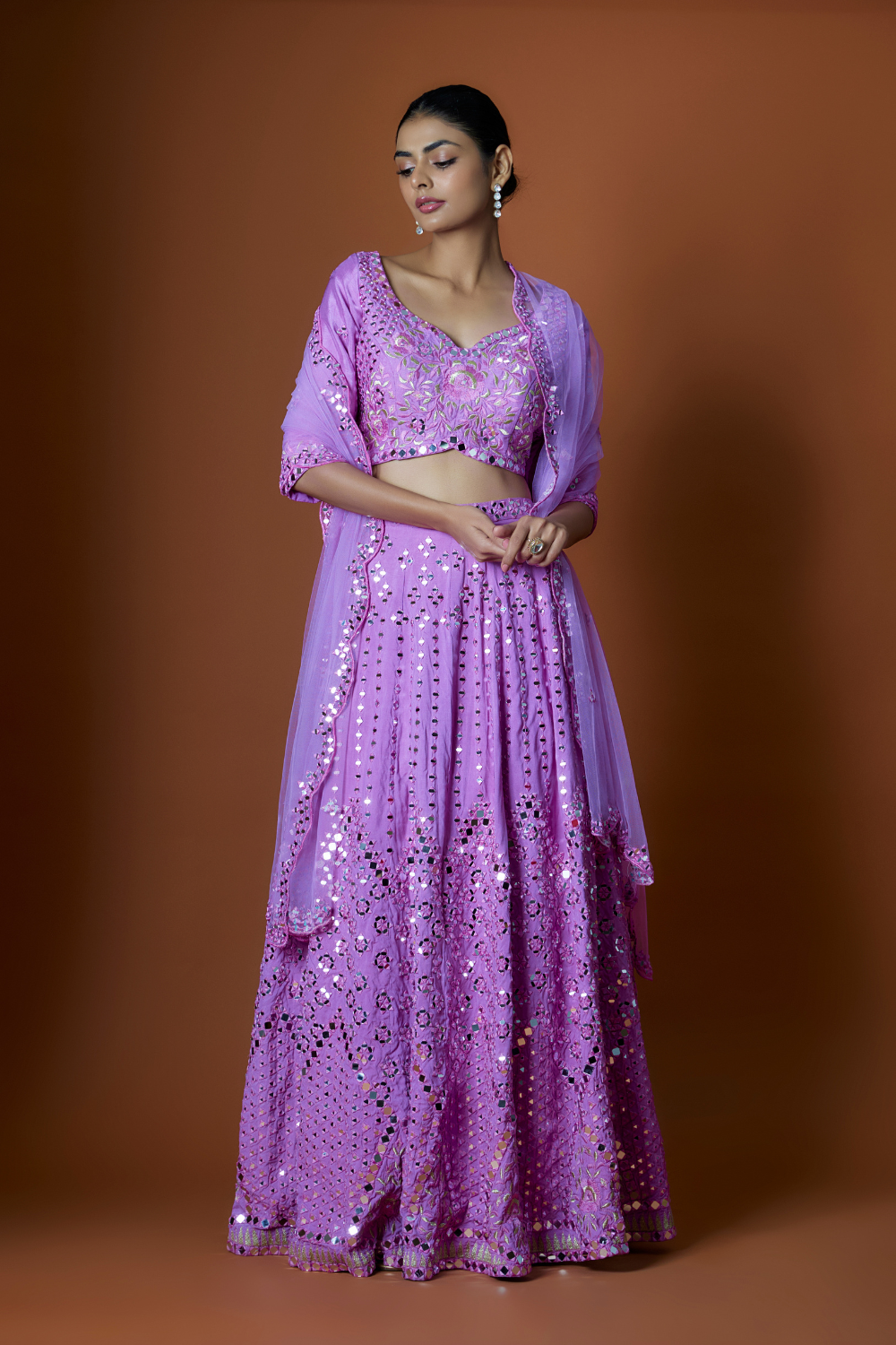 ULTRA PINK MIRROR EMBROIDERED LEHENGA SET
