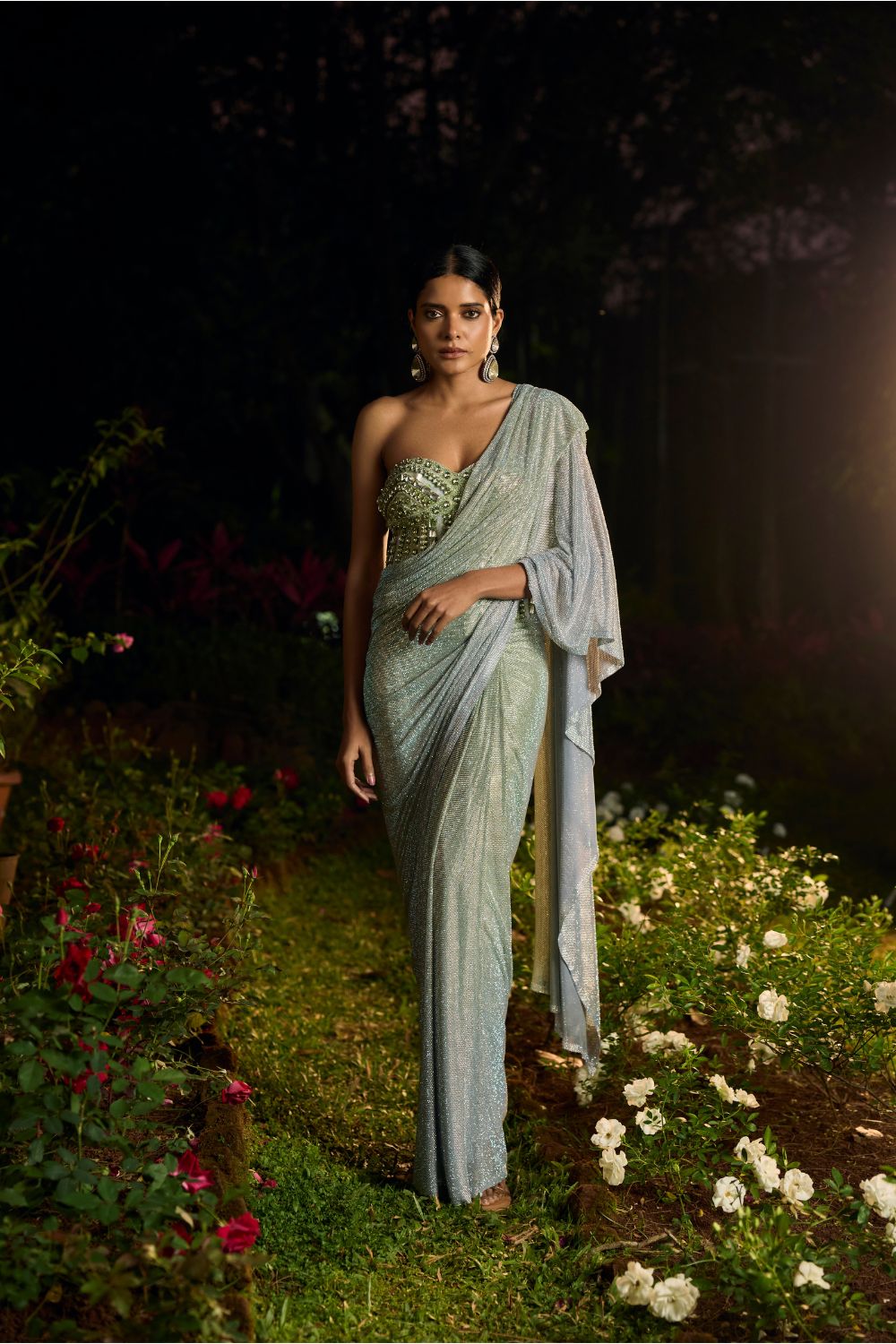 Pista Noor Crystal Saree Set