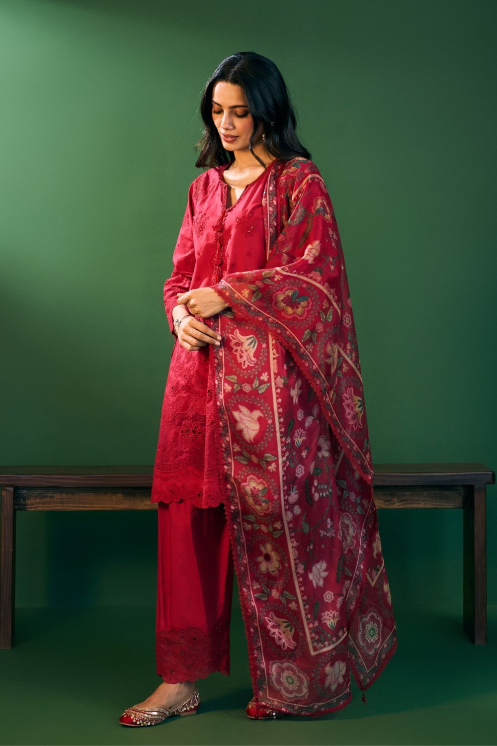 Riva Cotton Red Kurta Set