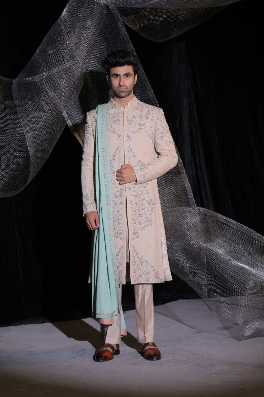 Sherwani With Multi Colour Resham And Dabka Work
