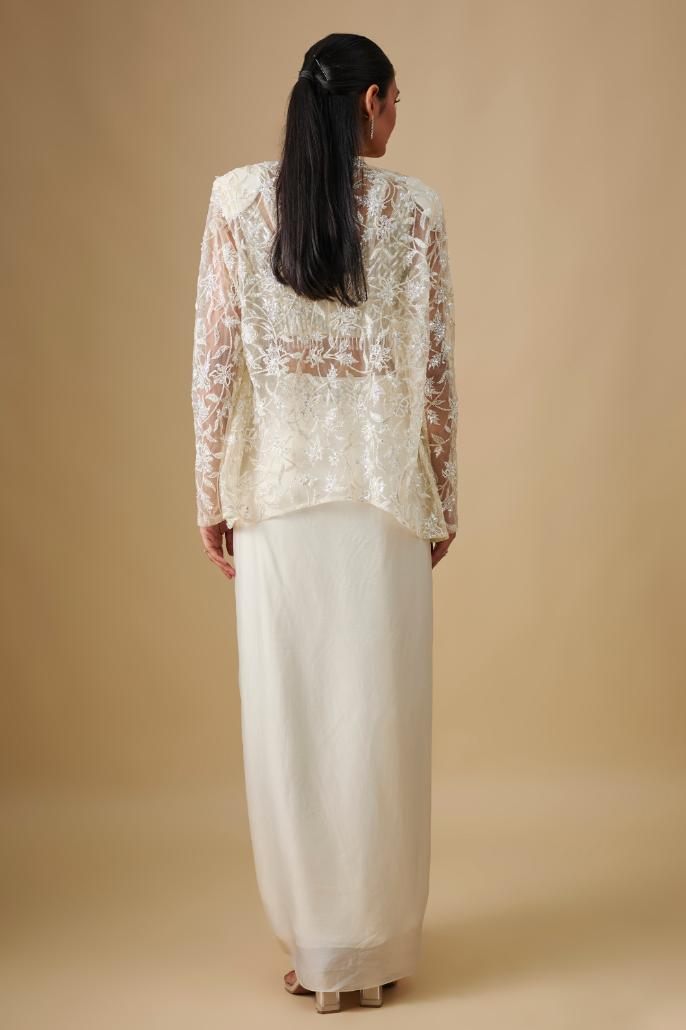 Waverly- Ivory Drape Mirror Blouse with cape