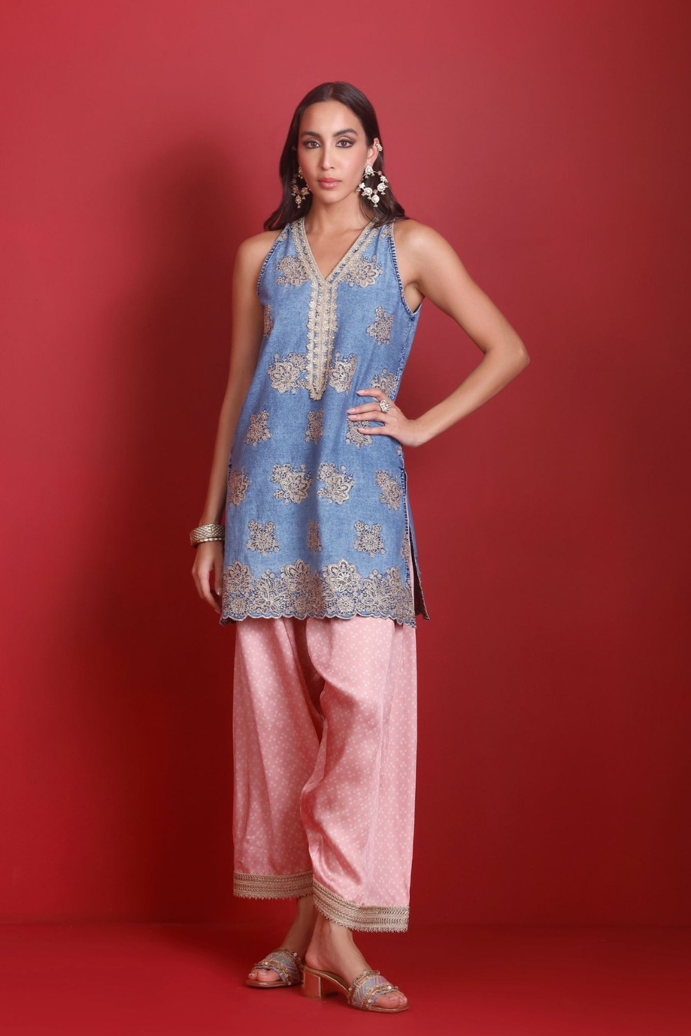 Nira Cupro Denim Kurta Set