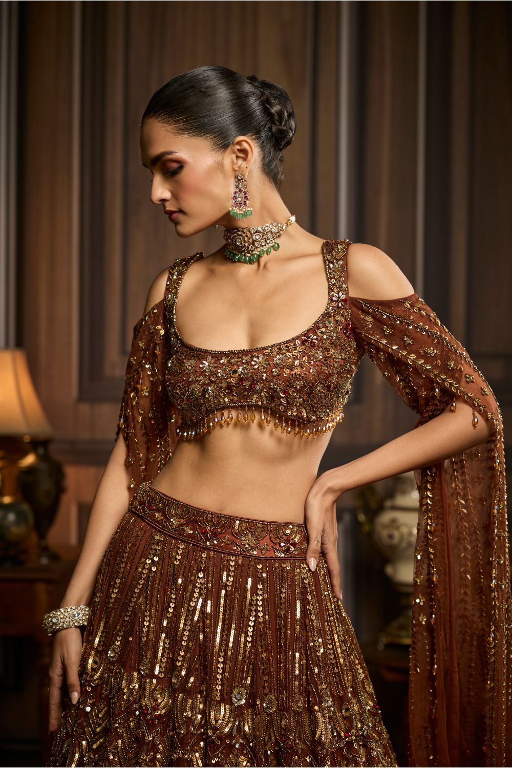 METALLIC GOLD EMBELLISHED  LEHENGA SET