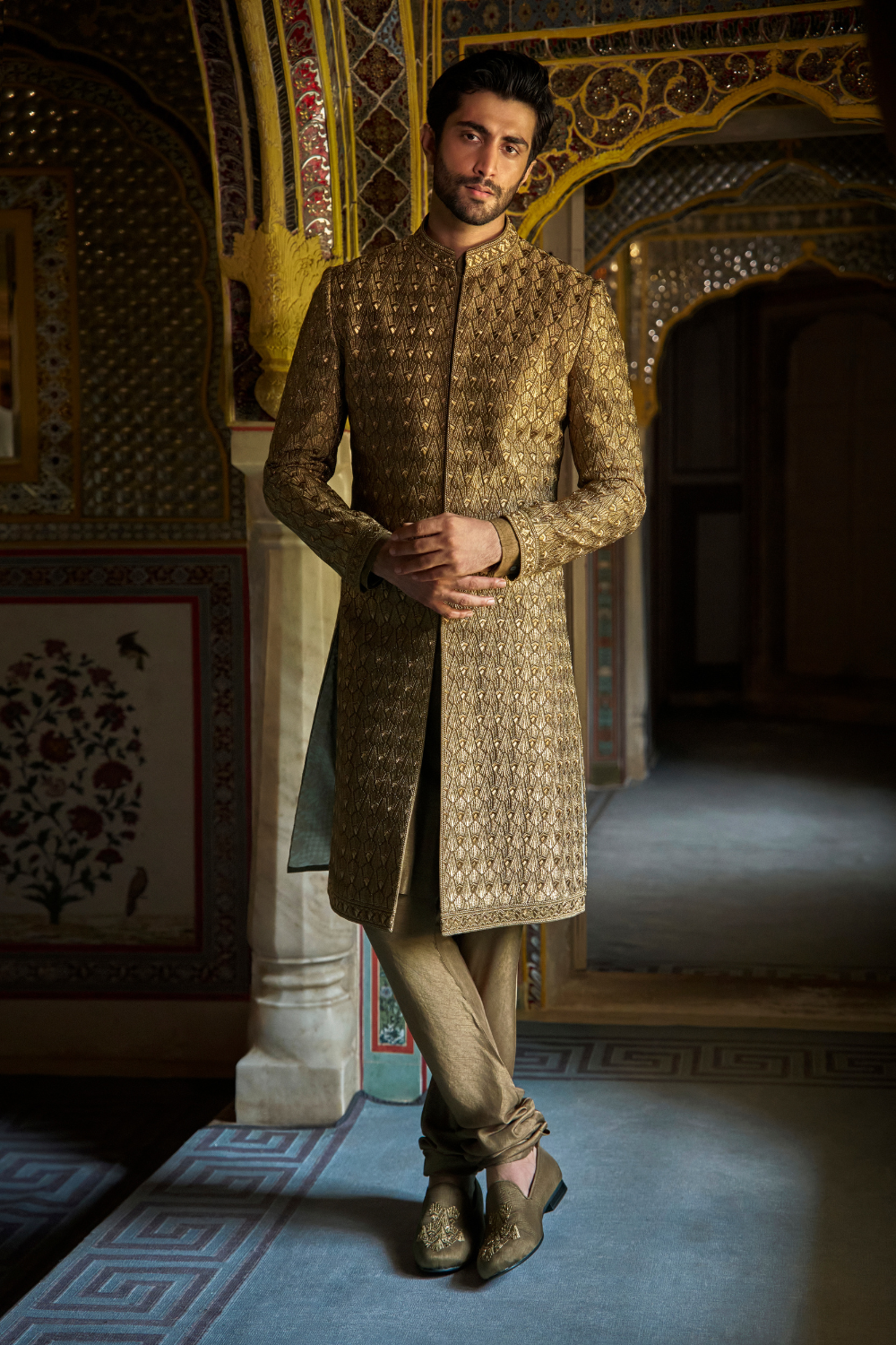 Antique Gold Sherwani Set