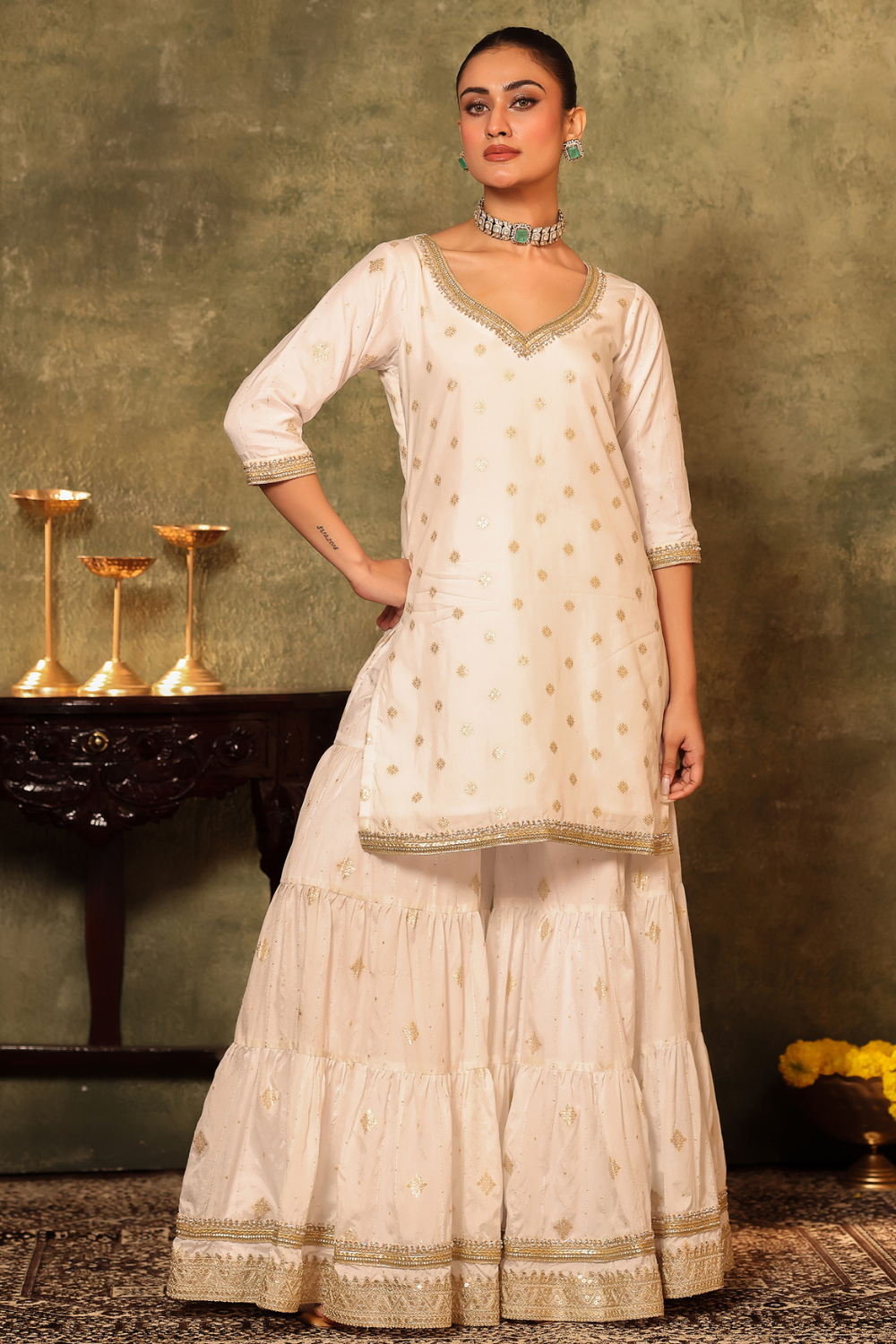 White Kurta and Gharara Set