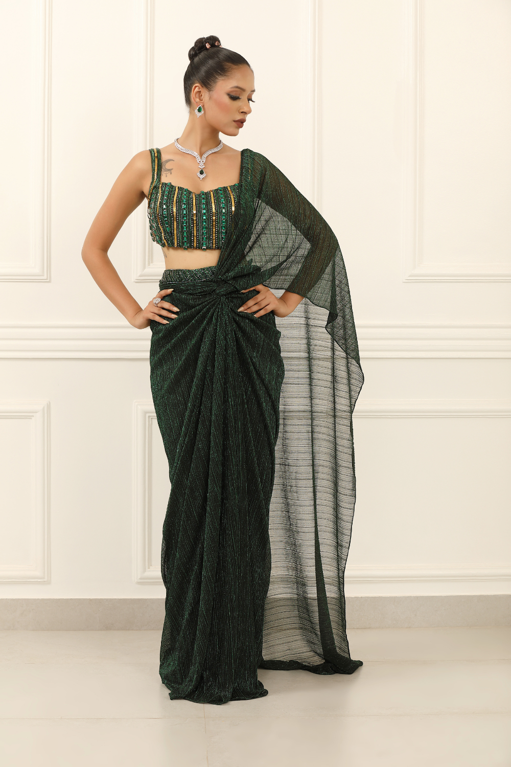 Emerald Luxe Drape Saree