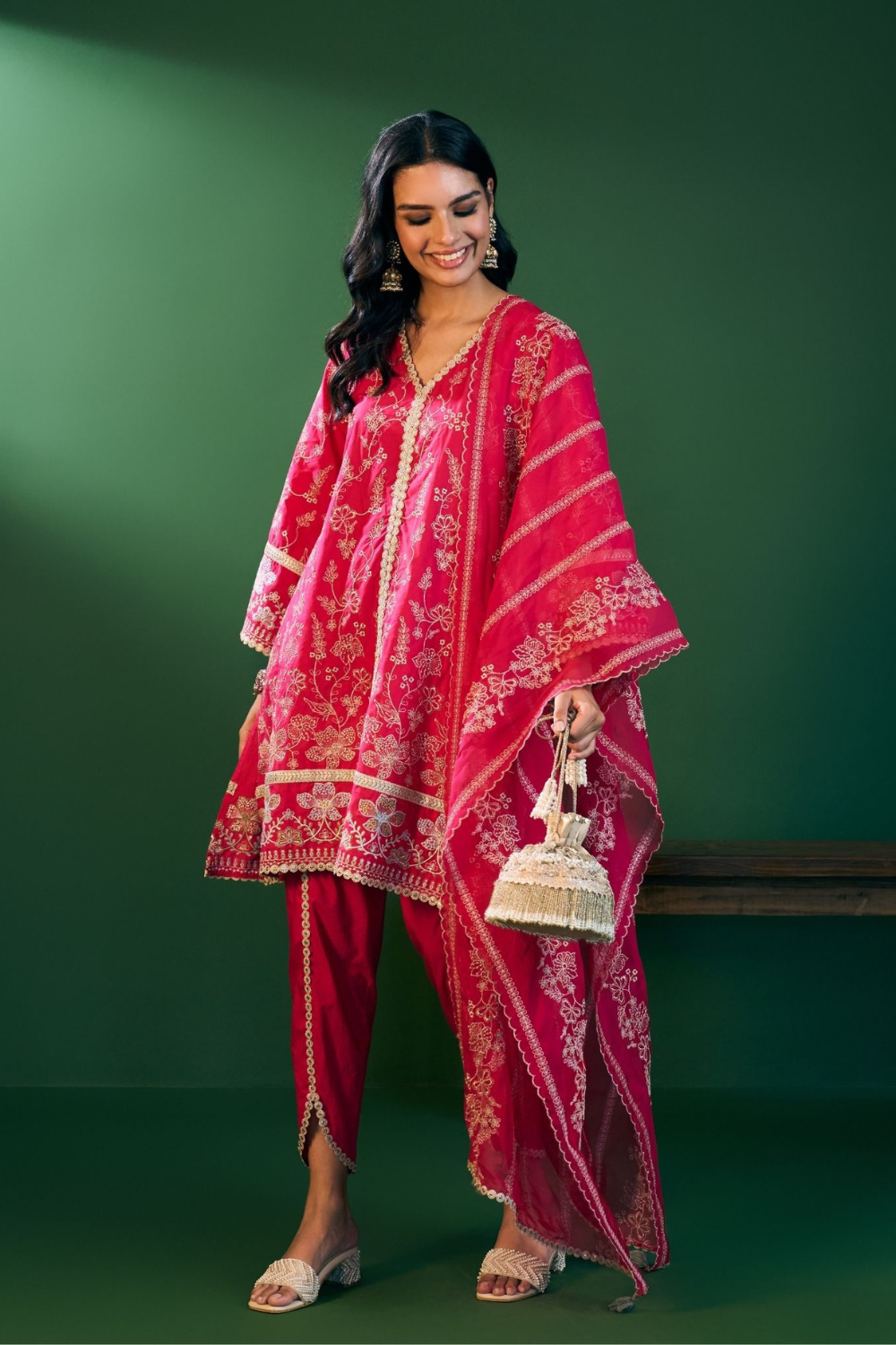 Rina Cotton Fuchsia Kurta with Fuchsia Dhoti Pant Set