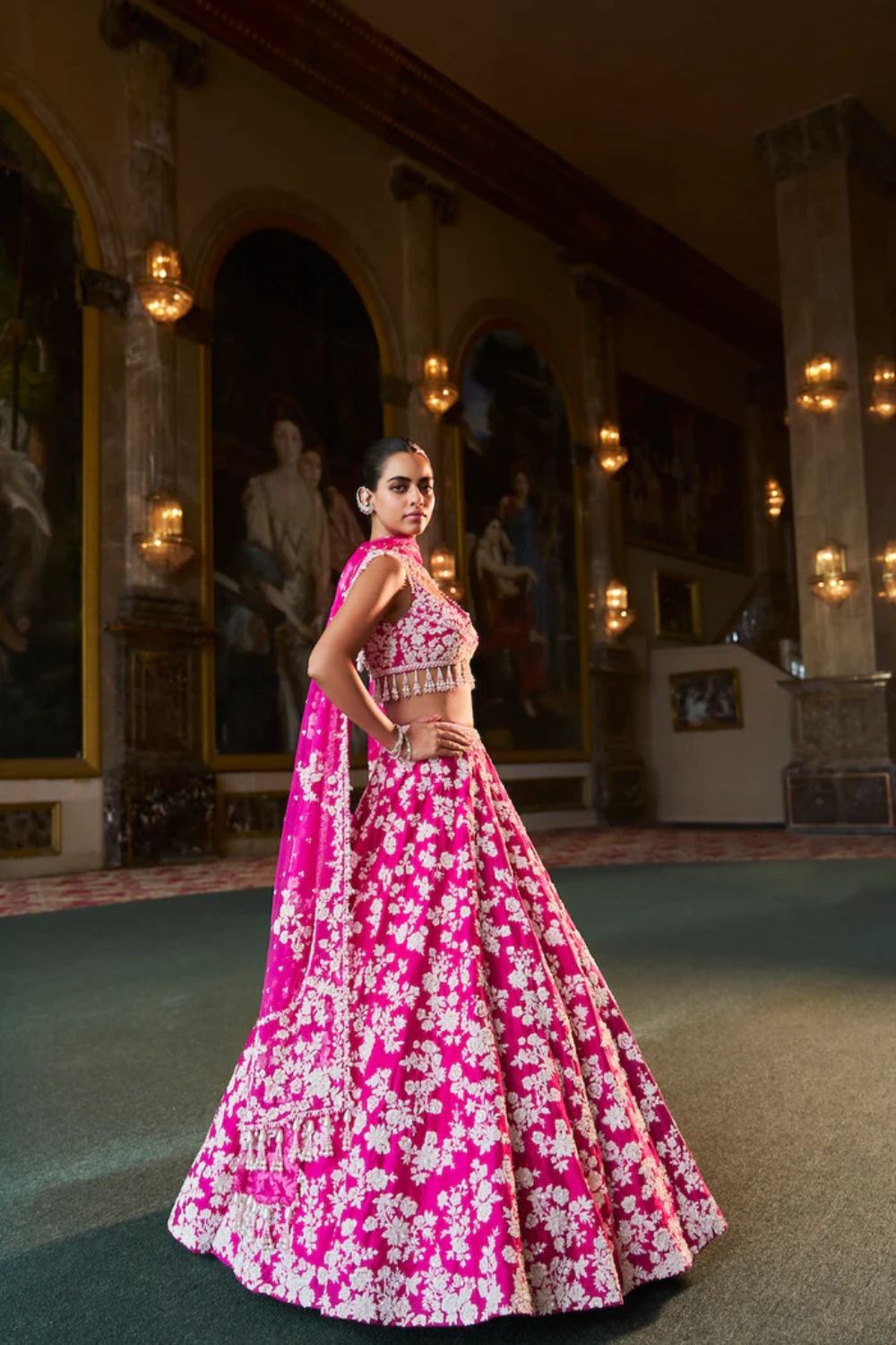 Fuchsia Pink Thread Work Lehenga Set