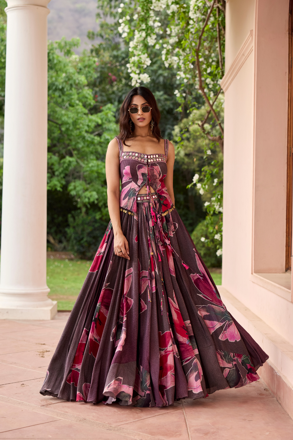 PLUMICIOUS PINK FLORAL JACKET LEHENGA SET