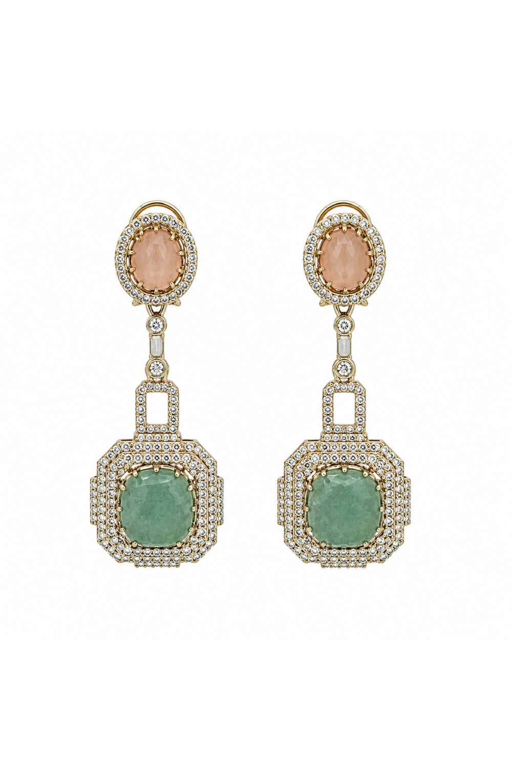 Blush Pink & Sage Green Semi-Precious Statement Earrings