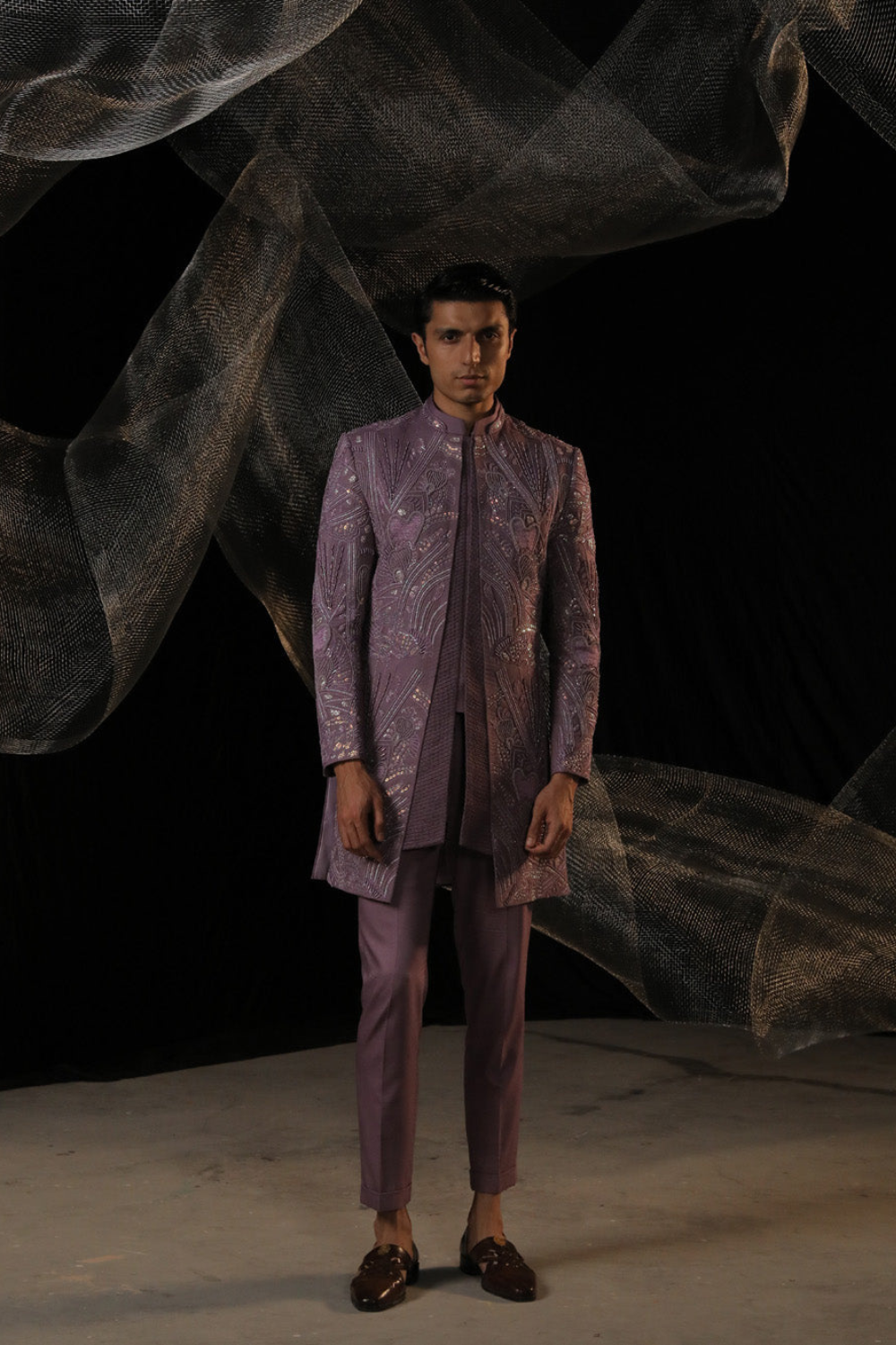 Paneled Indowestern With Ai Designed Bead And Resam Work