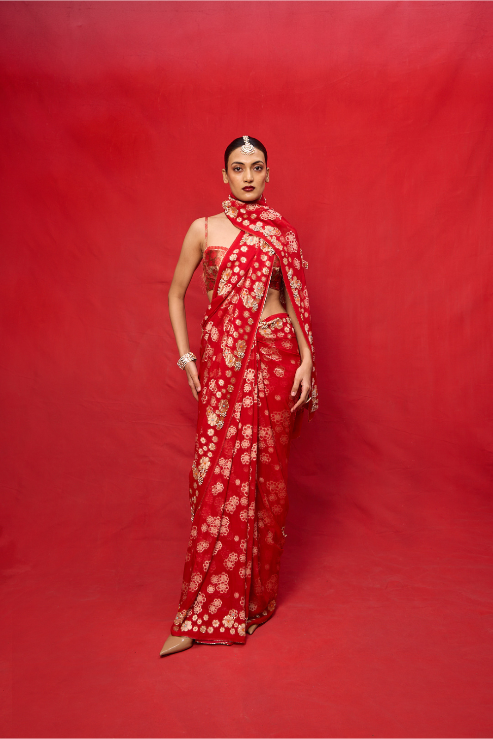 Handwoven Red Chiffon Banarasi Saree