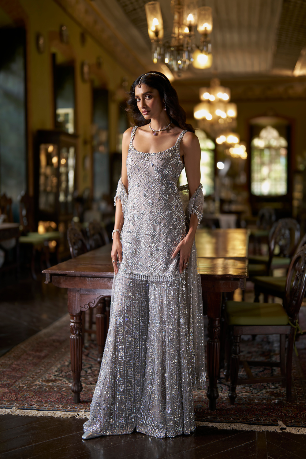 Silver Sequin Sharara Set