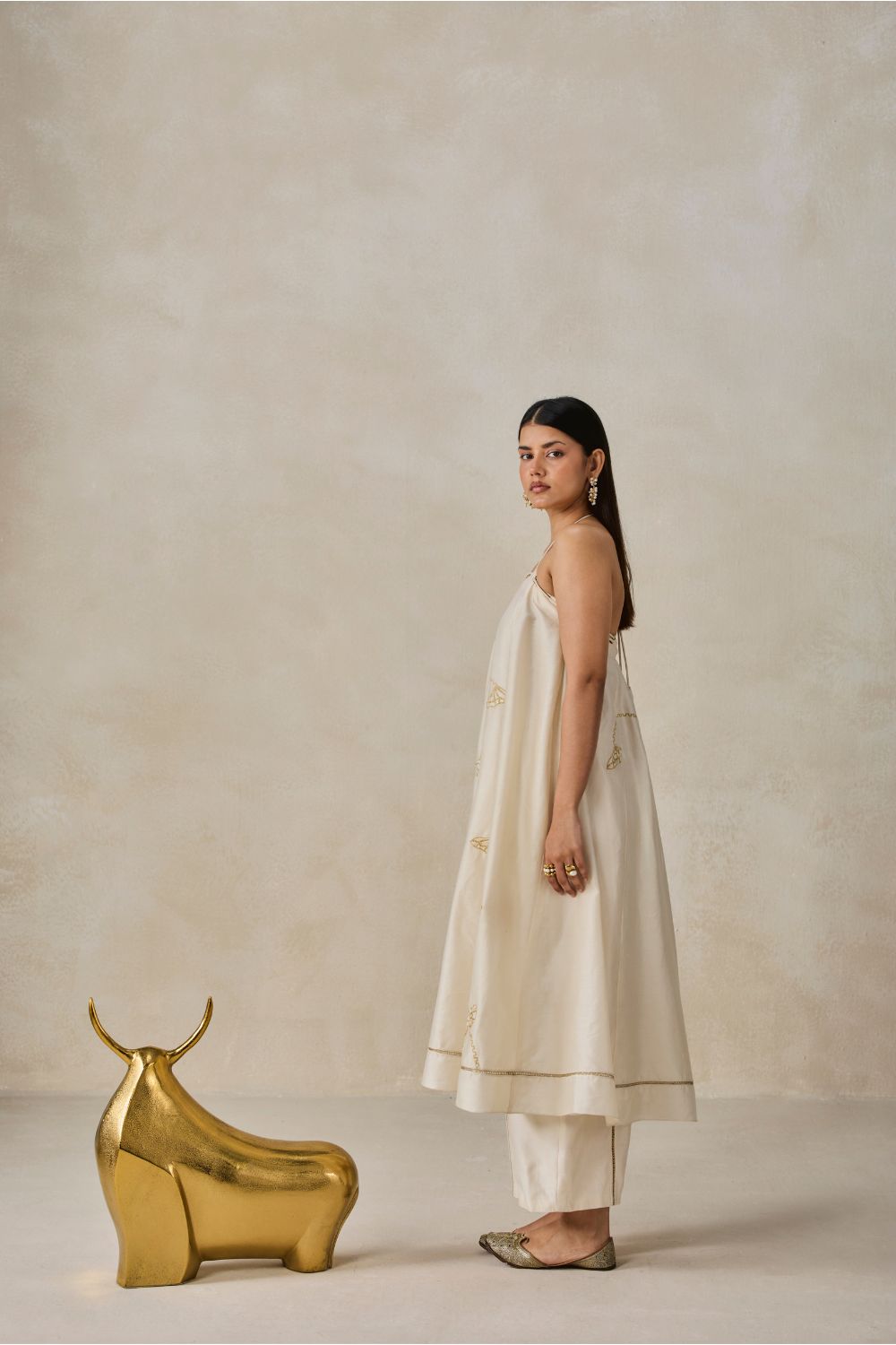 Chanderi Offshoulder Kurta With Pant Set