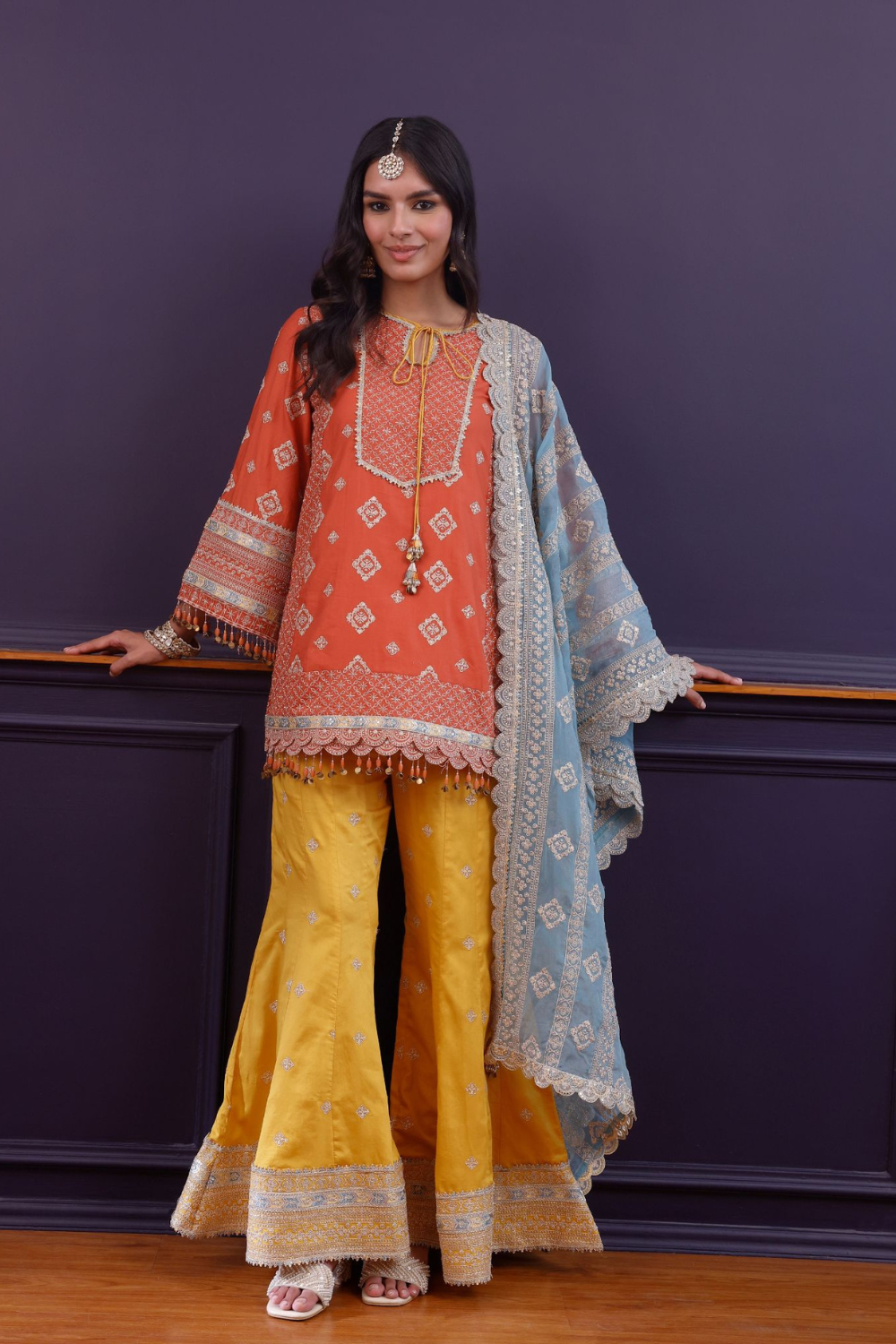 Hira Pima Satin Orange Kurta Set