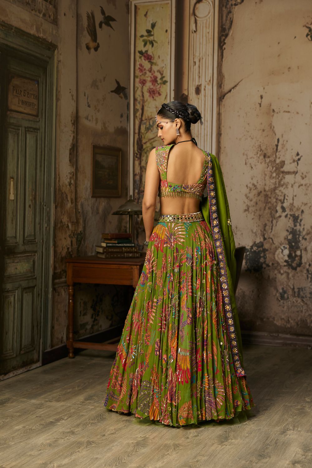 PEAR GREEN PRINTED AND HIGHLIGHTED LEHENGA SET