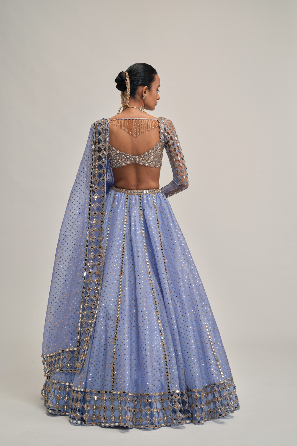 Dew Blue Cutwork Sleeve Lehenga Set