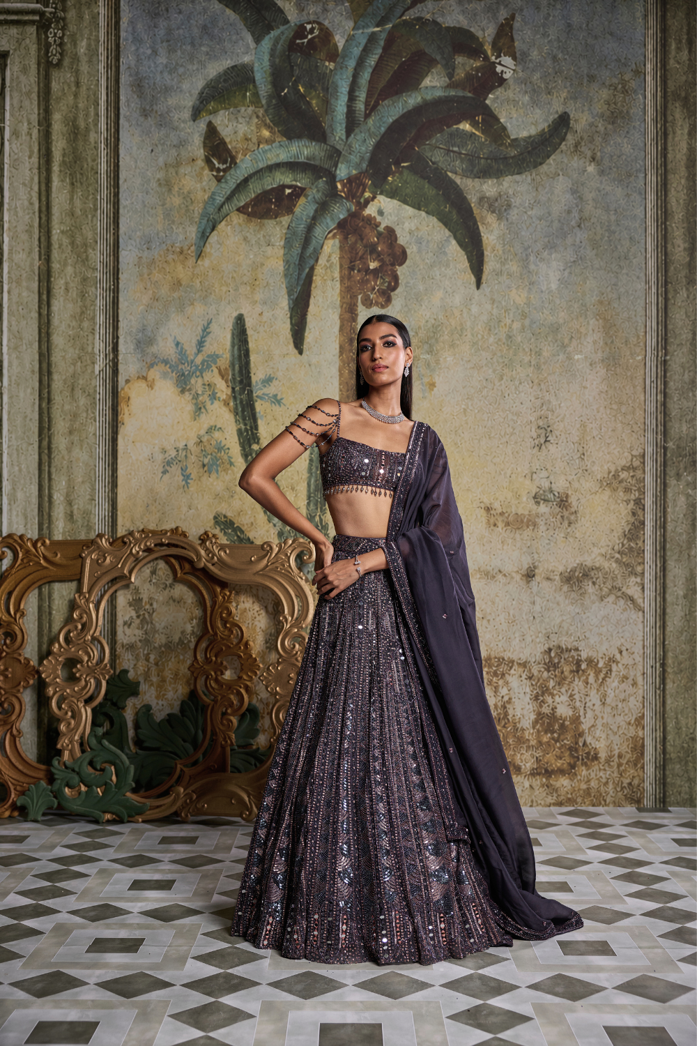 Charcoal Grey Embellished Lehenga Set