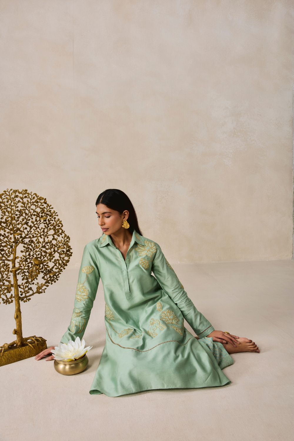 Chanderi Assmmetrical Kurta With Pant Set