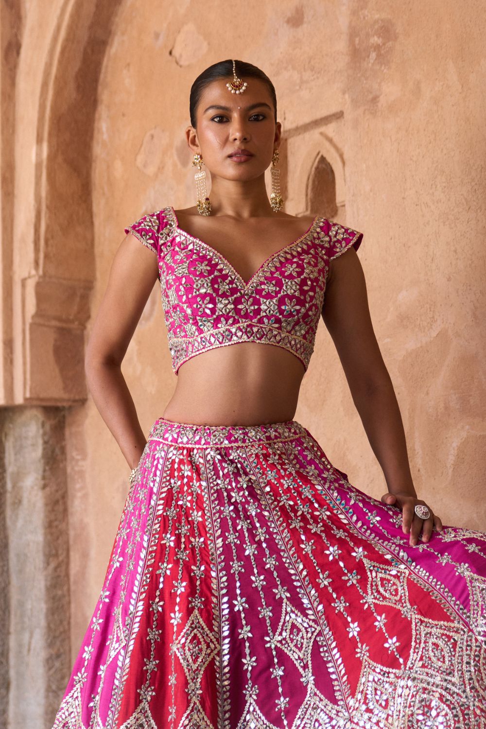 AGNI — Multicolored Raw Silk Lehenga Set