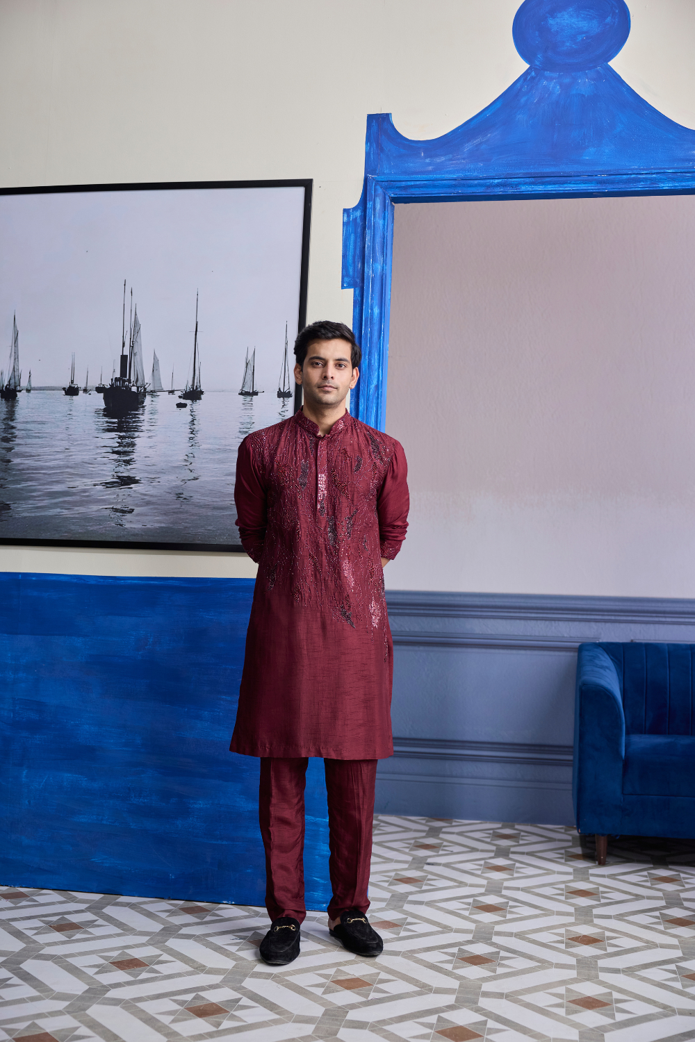 Maroon Abstract Embroidered Kurta Paired with Pants