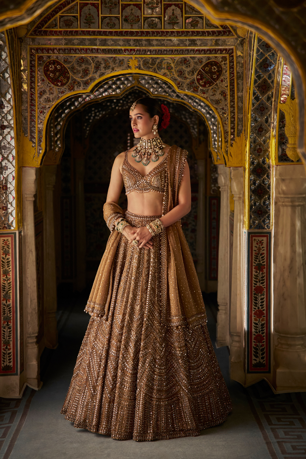 Copper Gold Crystal Lehenga Set
