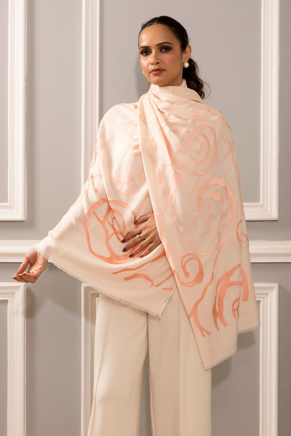 The Abstract Rose Ombre | Embroidered Fine Wool Silk Stole